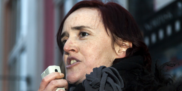 Deputy leader of Pegida UK, Anne Marie Waters , speaks at an anti-Muslim and anti-immigration demonstration at Axeltorv in Copenhagen. The demo was organized by the Danish group 'For Frihed' (read: For Freedom) and was met by an anti- fascist counterdemonstration. (Photo by Ole Jensen/Corbis via Getty Images)
