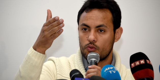 Achraf Aouadi, the director of the local youth-led, anti-corruption nongovernmental organisation 'I-Watch' (Ana Yakedh) gives a press conference in the capital Tunis, on May 3, 2016.A report by Transparency International stated that eight Arab countries, including the Palestinian territories, have seen an increase in corruption in the passed year, with an emphasis on the situation in Lebanon and political crisis in Yemen. / AFP PHOTO / FETHI BELAID (Photo credit should read FETHI BELAID/A
