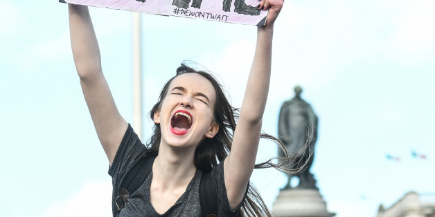 Hundreds of people, mainly members of the Strike 4 Repeal campaign, gathered on O'Connel Bridge in Central Dublin, then took the streets of Dublin protesting outside a number of Government Departments, to seek a referendum on repealing the eighth amendment. The Amendment to the 1937 Constitution, which was inserted in a referendum in 1983, asserts that the right to life of an unborn child is equal to that of its mother.
On Wednesday, March 08, 2017, in Dublin, Ireland. (Photo by Artur Widak/NurPhoto via Getty Images)