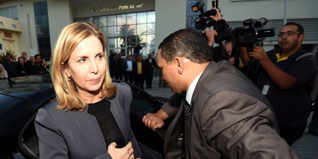 Selma Rekik Elloumi (L), a member of Nidaa Tounes and Minister of Tunisian Tourism arrives for a meeting for the Executive Bureau of the Nidaa Tounes party on November 12, 2015 in Tunis, to try to solve the problems that the party has experienced in recent months. The secularist Nidaa Tounes, elected to power last year in a vote hailed as a democratic victory after Tunisia's Arab Spring revolt, has been riven by months of infighting and 31 lawmakers from the party resigned from their parliamentary bloc on November 9, deepening a row over party succession. AFP PHOTO / FETHI BELAID (Photo credit should read FETHI BELAID/AFP/Getty Images)