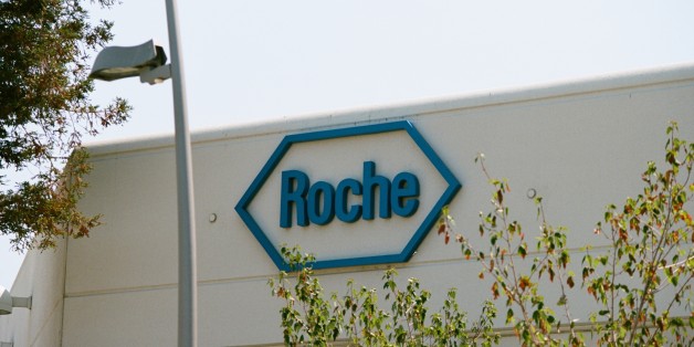 Logo on building exterior at the Silicon Valley headquarters of pharmaceutical company Roche, Santa Clara, California, August 17, 2017. (Photo via Smith Collection/Gado/Getty Images)