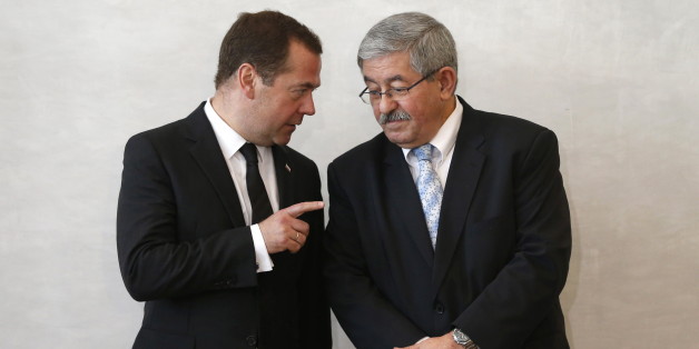 ALGIERS, ALGERIA - OCTOBER 10, 2017: Russia's Prime Minister Dmitry Medvedev (L) and Algeria's Prime Minister Ahmed Ouyahia at a ceremony to sign joint documents following their talks. Dmitry Astakhov/Russian Government Press Office/TASS (Photo by Dmitry Astakhov\TASS via Getty Images)
