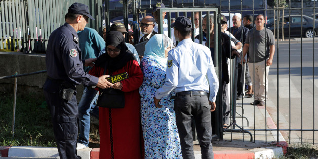 Moroccan police inspect relatives of the leaders of Morocco's Hirak protest movement as they arrive to attend the trial in Casablanca, Morocco September 12, 2017. REUTERS/Youssef Boudlal
