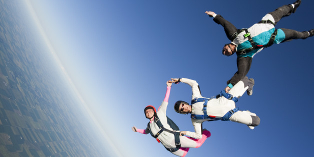 Three skydivers in formation in freefallCheck out more of my skydiving images and videos.