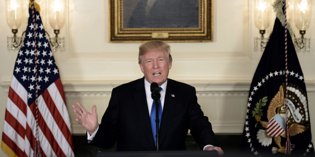 US President Donald Trump speaks about the Iran deal from the Diplomatic Reception room of the White House in Washington, DC, on October 13, 2017.
Trump announced he will not certify the Iran nuclear deal and warned that the US could leave the Iran deal 'at any time.' / AFP PHOTO / Brendan SMIALOWSKI (Photo credit should read BRENDAN SMIALOWSKI/AFP/Getty Images)