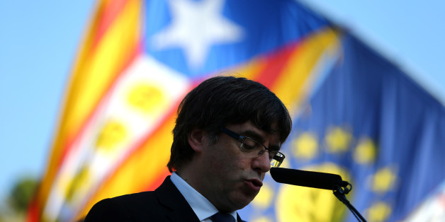 Catalan President Carles Puigdemont delivers a speech at the memorial of "Fossar de la Pedrera" (Pedrera mass grave) in Barcelona, Spain, October 15, 2017. REUTERS/Ivan Alvarado