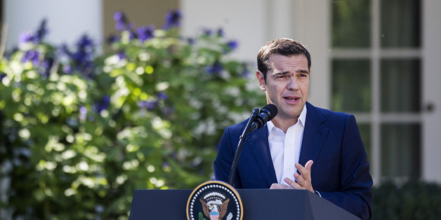 Alexis Tsipras, Greece's prime minister, speaks during a joint press conference with U.S. President Donald Trump, not pictured, in the Rose Garden of the White Housein the Rose Garden of the White House in Washington, D.C., U.S., on Tuesday, Oct. 17, 2017. Tsipras said that he and Trump had a 'productive' meeting on Tuesday and that he didn't feel threatened by the U.S. president he once said he feared would be 'evil.' Photographer: Zach Gibson/Bloomberg via Getty Images