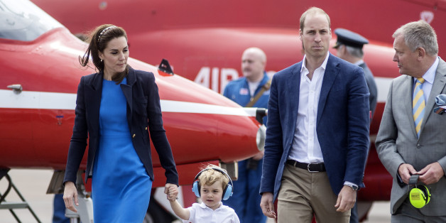 FAIRFORD, WALES - JULY 08: Catherine, Duchess of Cambridge, Prince Willliam, Duke of Cambridge and Prince George during a visit to the Royal International Air Tattoo at RAF Fairford on July 8, 2016 in Fairford, England. (Photo by Richard Pohle - WPA Pool/Getty Images)