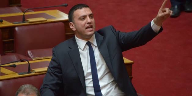 ATHENS, GREECE - 2015/04/24: MP with New Democracy political party Vassilis Kikilias talks to the Greek parliament.Tension in the Greek parliament between government and members of the major opposition during the discussion of a legislative decree that orders Greek municipalities to turn over their cash reserves to Central bank of Greece. (Photo by George Panagakis/Pacific Press/LightRocket via Getty Images)