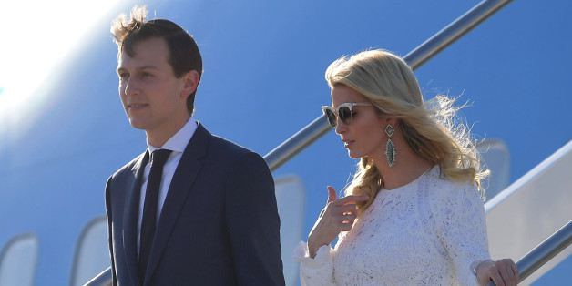 Ivanka Trump, daughter of US President Donald Trump, her husband Jared Kushner, senior adviser to Trump step off Air Force One upon arrival at Rome's Fiumicino Airport on May 23, 2017. Donald Trump arrived in Rome for a high-profile meeting with Pope Francis in what was his first official trip to Europe since becoming US President. / AFP PHOTO / MANDEL NGAN (Photo credit should read MANDEL NGAN/AFP/Getty Images)