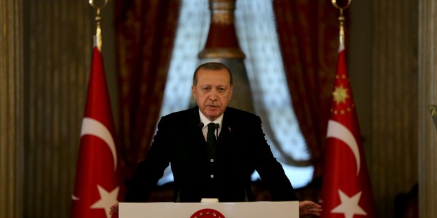 ISTANBUL, TURKEY - OCTOBER 20: President of Turkey Recep Tayyip Erdogan holds a press conference after hosting a dinner in honour of 9th D-8 Organization for Economic Cooperation Summit attendants at Dolmabahce Palace in Istanbul, Turkey on October 20, 2017. (Photo by Berk Ozkan/Anadolu Agency/Getty Images)