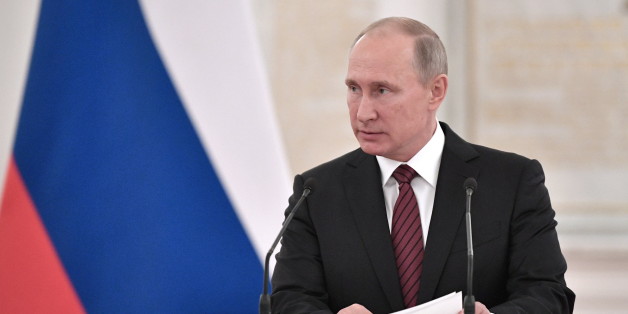 MOSCOW, RUSSIA - OCTOBER 26, 2017: Russia's President Vladimir Putin speaks during a ceremony marking the promotion of Russian senior officers to higher ranks in the St George Hall of the Grand Kremlin Palace. Alexei Nikolsky/Russian Presidential Press and Information Office/TASS (Photo by Alexei Nikolsky\TASS via Getty Images)