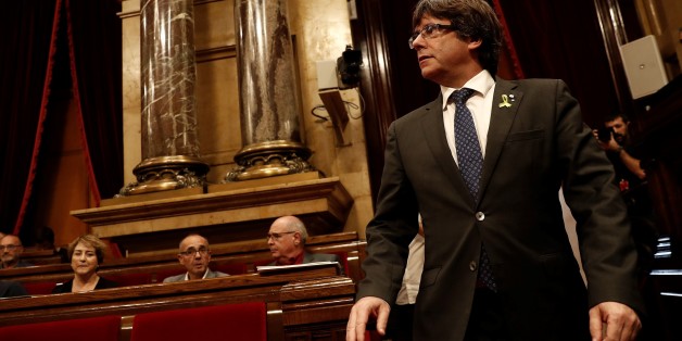 BARCELONA, SPAIN - OCTOBER 27: Catalan regional President Carles Puigdemont attends a plenary session after Catalonian Parliament declared unilateral independence following the secret ballot at Catalonian Parliament in Barcelona, Spain on October 27, 2017. (Photo by Burak Akbulut/Anadolu Agency/Getty Images)