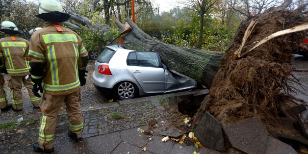 Bäume stürzen um, Äste fallen zu Boden, Gerüste krachen zusammen, Dächer werden abgedeckt und Autos beschädigt.