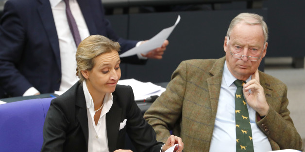 Leaders of the anti-immigration party Alternative for Germany (AfD) Bundestag group Alice Weidel and Alexander Gauland attend the first plenary session of German lower house of Parliament after a general election in Berlin, Germany, October 24, 2017. REUTERS/Fabrizio Bensch