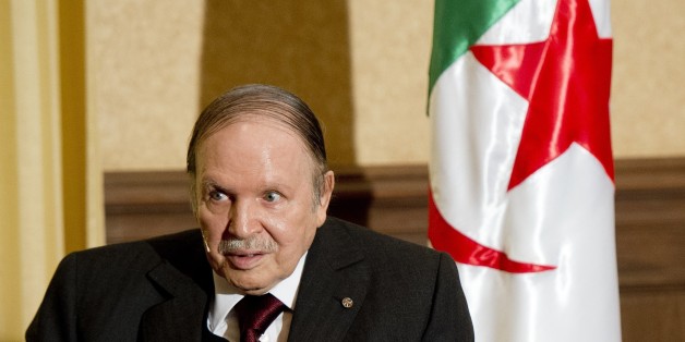 Algerian President Abdelaziz Bouteflika meets with his French counterpart Francois Hollande at the Zeralda private residence on June 15, 2015, in Algiers. Hollande is on a friendship and working visit to Algeria at the invitation of Algerian President, Abdelaziz Bouteflika as the two nations, once bitter foes, work ever closer to tackle regional threats from Mali to Libya. AFP PHOTO / POOL / ALAIN JOCARD / AFP / POOL / ALAIN JOCARD (Photo credit should read ALAIN JOCARD/AFP/Getty Images)