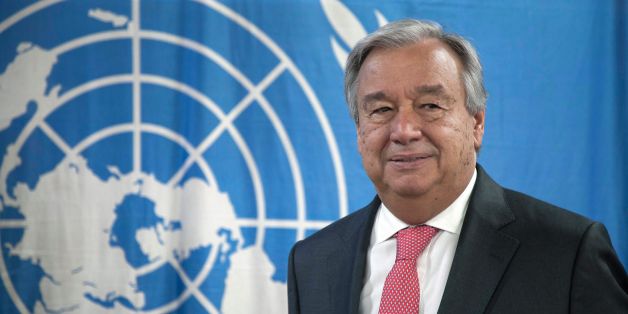 United Nations (UN) Secretary General Antonio Guterres poses at a United Nations Multidimensional Integrated Stabilization Mission in The Central African Republic (MINUSCA) lockbase in Bangui on October 26, 2017.
Guterres is on his third day of a four-day visit to Central African Republic, where he is due to attend talks on political dialogue, meet religious and civil society leaders, attend large-scale meeting with police and military units of UN peacekeeping force. / AFP PHOTO / FLORENT VERGNES (Photo credit should read FLORENT VERGNES/AFP/Getty Images)