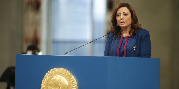 President of the Tunisian Confederation of Industry, Trade and Handicrafts Wided Bouchamaoui speaks during the Nobel Peace Prize award ceremony in Oslo, Norway, December 10, 2015. The Nobel Peace Prize was awarded to four civil society groups, who led Tunisia's transition to democracy, though the country has now been plunged into a state of emergency as it battles the threat of jihadism. AFP PHOTO / POOL NTB SCANPIX / CORNELIUS POPPE / AFP / POOL NTB SCANPIX / CORNELIUS POPPE (Photo c