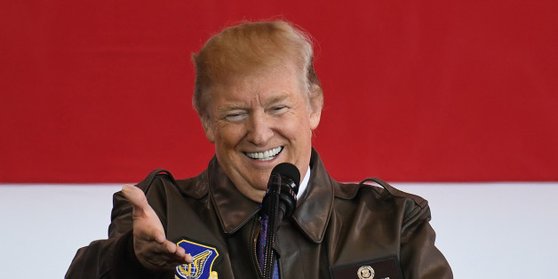 US President Donald Trump addresses US soldiers upon arriving at US Yokota Air Base in Tokyo on November 5, 2017.Trump touched down in Japan, kicking off the first leg of a high-stakes Asia tour set to be dominated by soaring tensions with nuclear-armed North Korea. / AFP PHOTO / Toshifumi KITAMURA (Photo credit should read TOSHIFUMI KITAMURA/AFP/Getty Images)