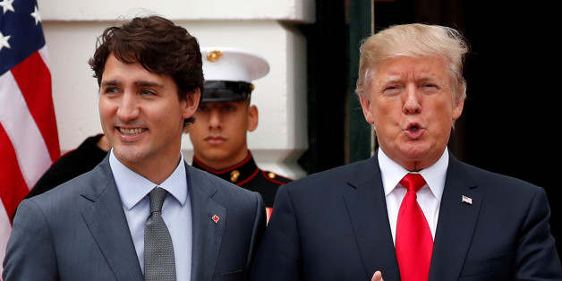 U.S. President Donald Trump welcomes Canada's Prime Minister Justin Trudeau on the South Lawn before their meeting about the NAFTA trade agreement at the White House in Washington, U.S. October 11, 2017. REUTERS/Jonathan Ernst