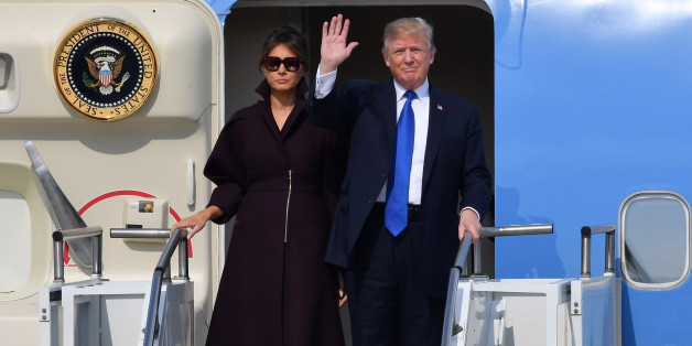 US President Donald J. Trump and first lady Melania Trump arrive at the Osan Air Base in Pyeongtaek, Gyeonggi-do, South Korea, 07 November 2017. REUTERS/Song Kyung-seok/Pool