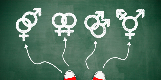 Someone wearing red sneakers choosing between genders