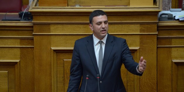 ATHENS, GREECE - 2015/04/17: p with New Democracy Vassilis Kikilias talks to the Greek parliament. Greek legislators gathered in the Greek parliament to vote for a new legislation about special security prisons Type C and anti terrorist laws. There was tension between government MPs and the major opposition party about the changes in the laws. (Photo by George Panagakis/Pacific Press/LightRocket via Getty Images)
