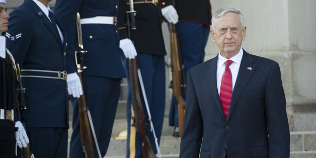 US Secretary of Defense Jim Mattis arrives to greet Georgian Minister of Defense Levan Izoria prior to meetings at the Pentagon in Washington, DC, November 13, 2017. / AFP PHOTO / SAUL LOEB (Photo credit should read SAUL LOEB/AFP/Getty Images)