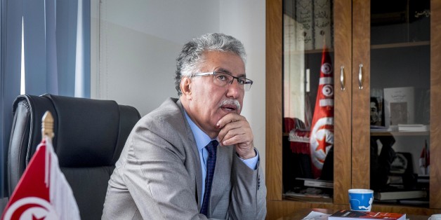 In October 31st, 2014: portrait of Hamma Hammami in his office of the party of the Popular Front after the general election. The polarization of the Tunisian political life between Nida Tounes and Ennahdha should not hide the 3rd place that Hamma Hammami in the Tunisian political scene occupies now. Hamma Hammami is candidate in the presidential election of November 23rd, 2014. (Photo by Nicolas Fauqu��/Corbis via Getty Images)