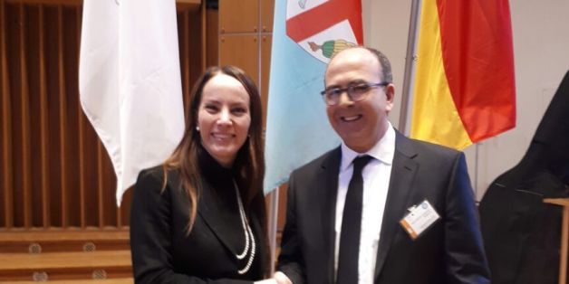 Le président de la Chambre des conseillers, Hakim Benchamas, et la présidente de l'Union interparlementaire (UIP), Gabriela Cuevas Barron.