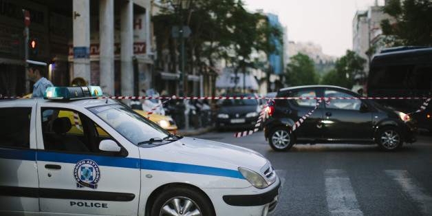 Athens, Greece - July 2, 2015: Police car securing roads because of marches and protests due to the Greek Referendum voting 2015