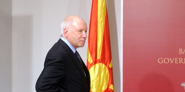UN chief mediator for the Macedonia-Greece negotiations on the name dispute, Matthew Nimetz, arrives on January 11, 2013 for a press conference following his meeting with Macedonia's Prime Minister in Skopje. Nimetz is touring Greece and Macedonia for a new round of talks aimed at solving a two-decade name dispute between the Balkan neighbors. AFP PHOTO/ROBERT ATANASOVSKI (Photo credit should read ROBERT ATANASOVSKI/AFP/Getty Images)