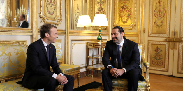 French President Emmanuel Macron and Saad al-Hariri, who announced his resignation as Lebanon's prime minister while on a visit to Saudi Arabia, meet for talks at the Elysee Palace in Paris, France, November 18, 2017. REUTERS/Stringer