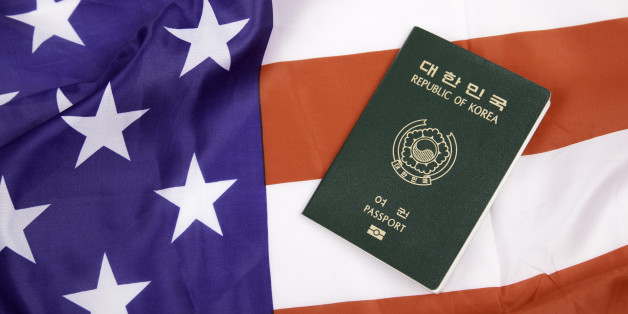 South Korean passport with American flag