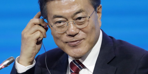 VLADIVOSTOK, RUSSIA - SEPTEMBER 7, 2017: South Korea's Moon Jae-in at a plenary session titled 'The Russian Far East: Creating a New Reality' as part of the 2017 Eastern Economic Forum at the Far Eastern Federal University on Russky Island. Mikhail Metzel/TASS Host Photo Agency (Photo by Mikhail Metzel\TASS via Getty Images)