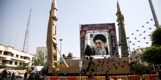 TEHRAN, IRAN - SEPTEMBER 25: Iranian ballistic missiles Sejjil and Qadr-H are on display at Baharestan Square on the occasion of the Iranian Defense Week in Tehran, Iran on September 25, 2017. (Photo by Fatemeh Bahrami/Anadolu Agency/Getty Images)
