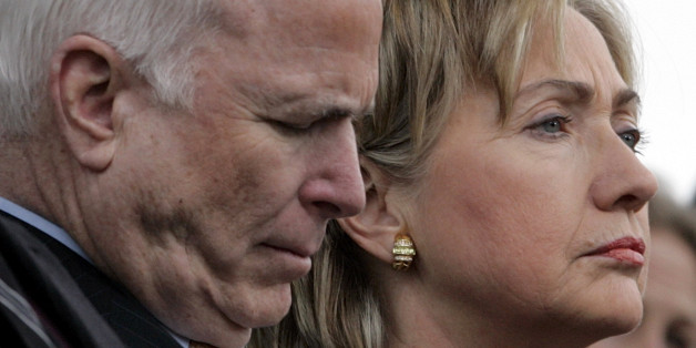 Presidential hopefuls U.S. Senator John McCain (R-AZ), (L), and Senator Hillary Rodham Clinton (D-NY), (R), are seen during the opening of The Center for the Intrepid in San Antonio, Texas January 29, 2007. The Center for the Intrepid will provide injured service members with occupational and physical therapy to help with their rehabilitation. REUTERS/Jessica Rinaldi (UNITED STATES)