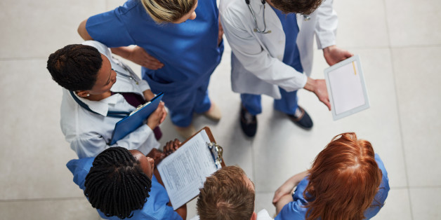 High angle shot of a group of medical practitioners working together in a hospital