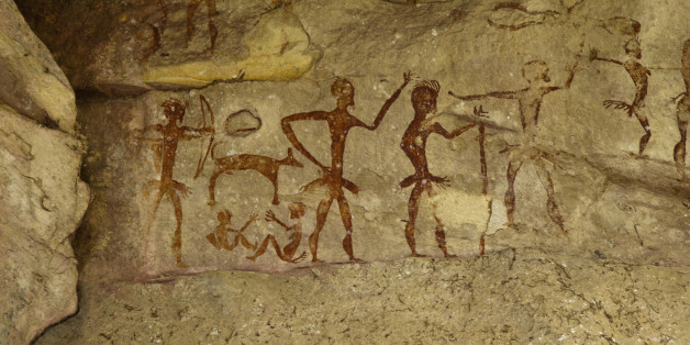 Archeological pre-historic human clift paint over 4000 years ago, Nakhonratchasima, Thailand.