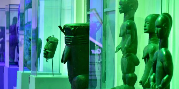 A picture taken on September 29, 2017 shows statues exhibited at the Civilisation Museum of Abidjan, as part of the first exhibition called 'Renaissance' (rebirth), following the renovation of the structure.
After being plundered in March 2011 and closed for the last two years, the Museum of Civilization, reopened in July, 2017. It has been refurbished on a museographic level with modern rooms and lighting as well as a conference area, restaurant and garden outside. The first post-renovation exhibition, named 'Renaissance', is a very dense selection of a hundred masterpieces of the important collection of the museum going from the Palaeolithic area to the contemporary art. / AFP PHOTO / ISSOUF SANOGO / RESTRICTED TO EDITORIAL USE - MANDATORY MENTION OF THE ARTIST UPON PUBLICATION - TO ILLUSTRATE THE EVENT AS SPECIFIED IN THE CAPTION (Photo credit should read ISSOUF SANOGO/AFP/Getty Images)