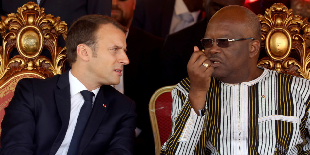 French President Emmanuel Macron and Burkina Faso's President Roch Marc Christian Kabore attend the inauguration ceremony of the solar energy power plant in Zaktubi, near Ouagadougou, Burkina Faso, November 29, 2017. REUTERS/Ludovic Marin/Pool