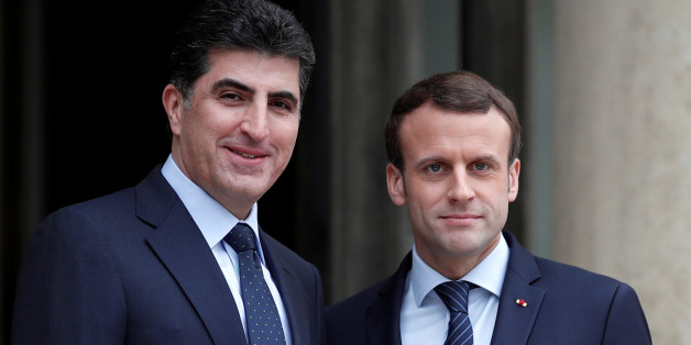 French President Emmanuel Macron welcomes Kurdish region's Prime Minister Nechirvan Barzani at the Elysee Palace in Paris, France, December 2, 2017. REUTERS/Benoit Tessier