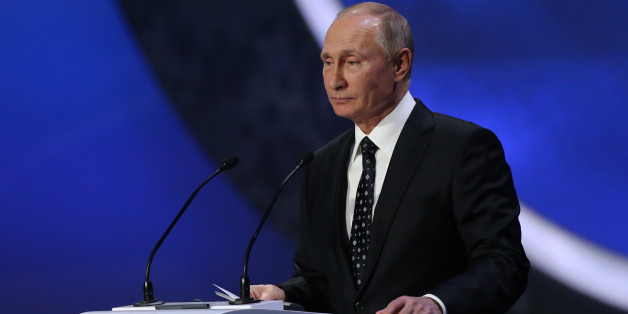 Russia's President Vladimir Putin speaks to the audience before the Final Draw for the 2018 FIFA World Cup at the State Kremlin Palace on December 01, 2017 in Moscow, Russia. (Photo by Igor Russak/NurPhoto via Getty Images)