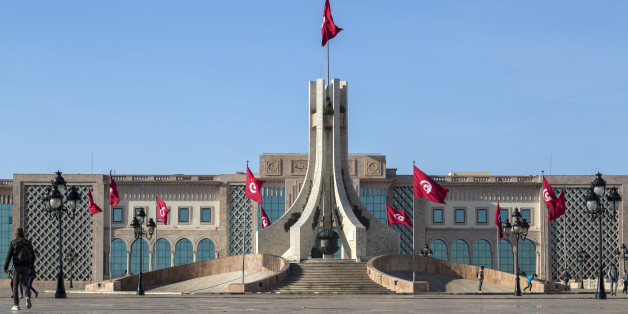 Tunis, Tunisia - December 27, 2016: Public square of Tunis, national monument and city hall, Tunisia.