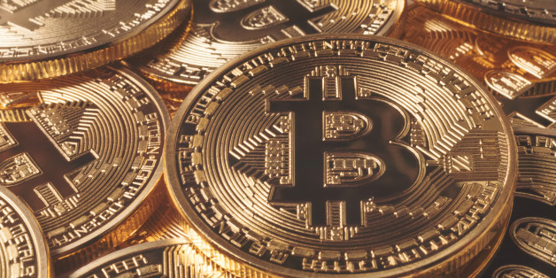 BRUSSELS, BELGIUM - MARCH 9, 2017 : Golden Bitcoins.