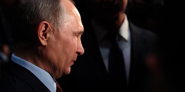 SABETTA, RUSSIA - DECEMBER 8: Russia's president Vladimir Putin during the ceremony of launching the first icebraking LNG carrier Christophe de Margerie loading at Yamal LNG plant in Sabetta port, Russia on Dec. 8, 2017. (Photo by Stringer/Anadolu Agency/Getty Images)