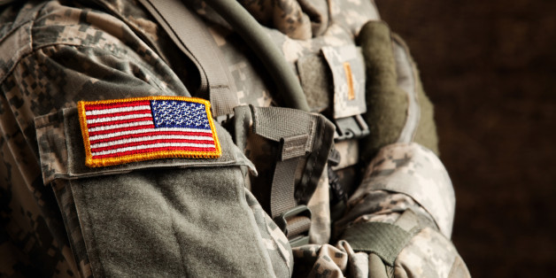 US Army soldier in universal camouflage uniform.