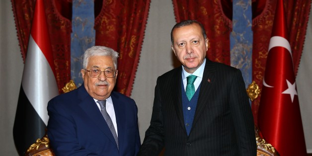 ISTANBUL, TURKEY - DECEMBER 12: Turkey's President Recep Tayyip Erdogan (R) meets Palestinian President Mahmoud Abbas (L) at the Beylerbeyi Palace on December 12, 2017 in Istanbul, Turkey. (Photo by Kayhan Ozer/Anadolu Agency/Getty Images)