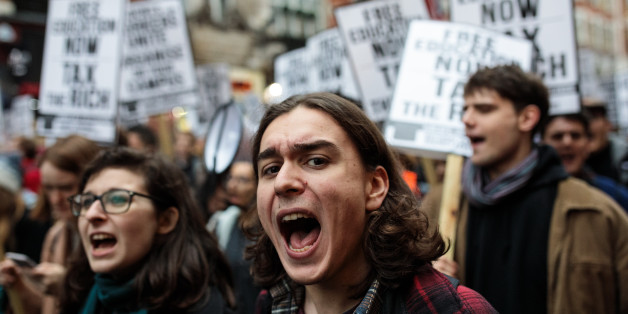 LONDON, ENGLAND - NOVEMBER 15: Thousands of protesters march towards Westminster during a demonstration against education cuts on November 15, 2017 in London, England. The National Campaign against Fees and Cuts group demonstrate today calling for free education and an end to cuts to education services. (Photo by Jack Taylor/Getty Images)