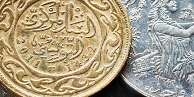 Close up picture of Tunisian dinars, shallow depth of field.